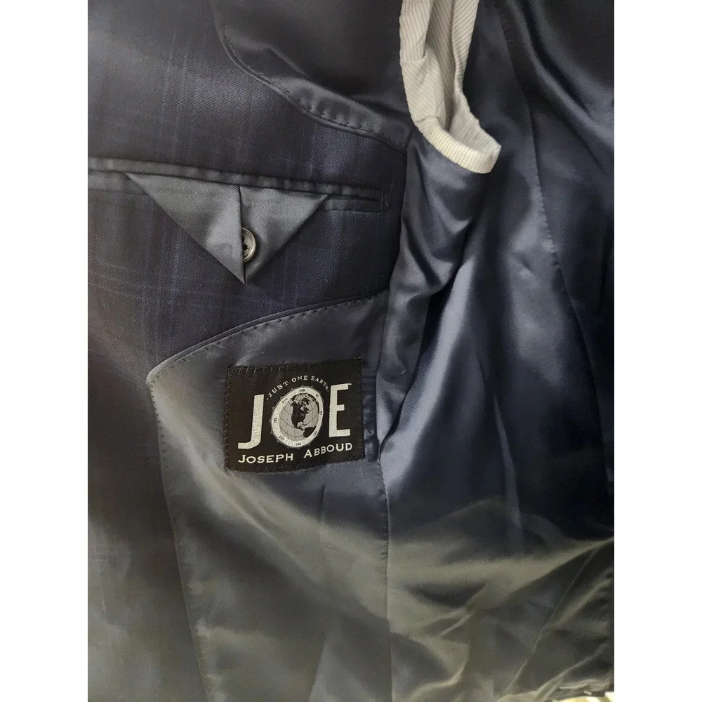 NWT Joseph Abboud JOE Mens Navy Blue Plaid 100% Wool 2-Piece Suit